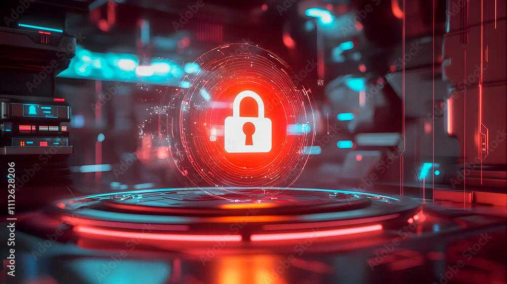 Aufkleber futuristic digital lock with bright neon elements and high-tech background for cybersecurity and pri