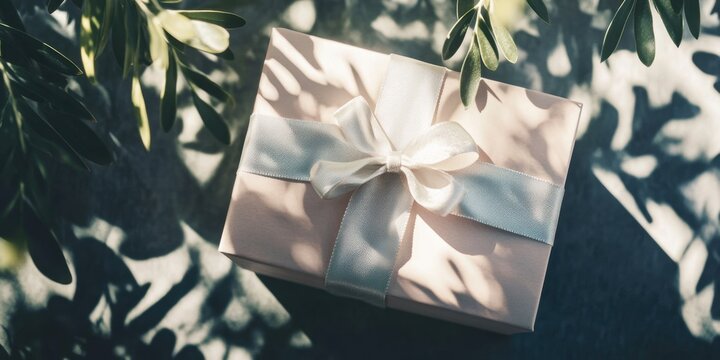 Gift box with a bow decorated with Subtle ivory ribbo