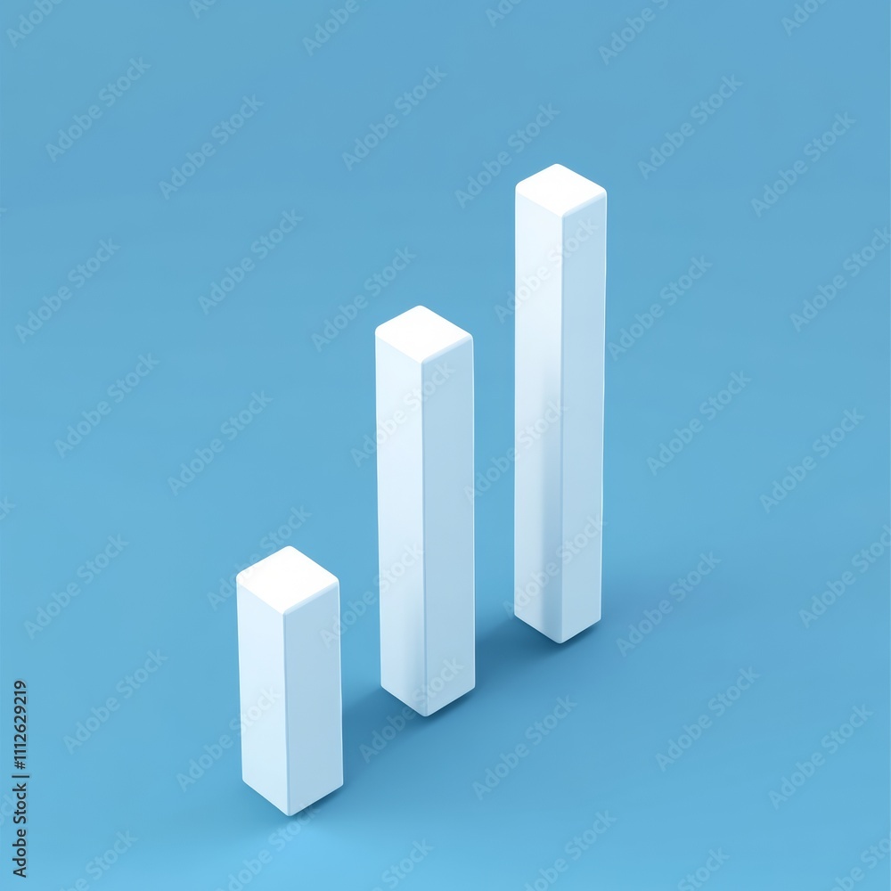 Poster floating white bar graph icon on a vibrant blue background, symbolizing data analysis and growth in 