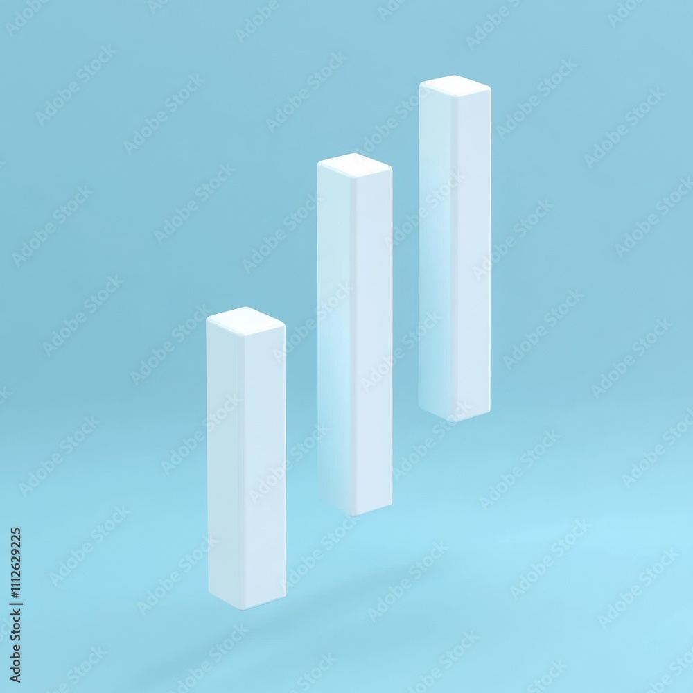 Poster floating white bar graph icon against a vibrant blue background, representing data analysis and grow