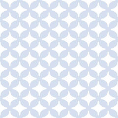 Simple blue and white abstract seamless pattern. Vector geometric texture with repeated elements, curved shapes, grid, mesh, lattice. Subtle minimal background. Geo design for decor, wallpaper, cloth