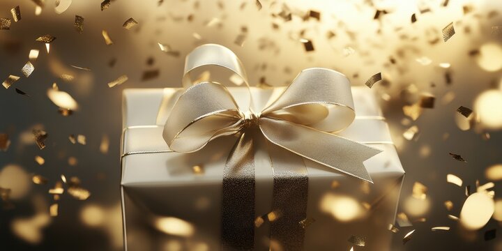 Gleaming ribboned gift box decorated with Cream ribbo