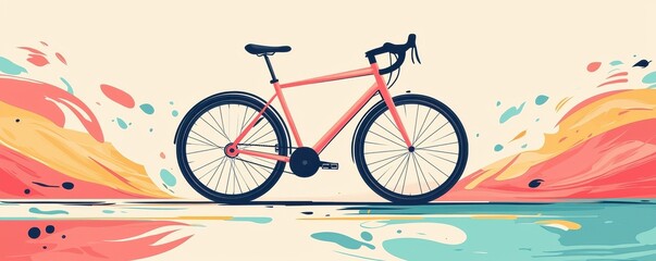 Fototapeta premium Minimalist bicycle design with colorful artistic background
