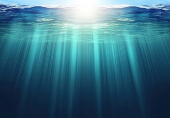 Serene Underwater Scene with Sunlight Streaming Through Clear Ocean Water, Creating Beautiful Patterns and Illuminating the Depths of the Sea