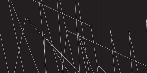 Abstract black and white geometric random chaotic lines with many squares and triangles shape. Metal grid isolated on the white background. Banner with geometric shapes, lines, stripes and triangles.
