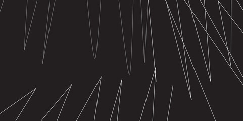 Abstract black and white geometric random chaotic lines with many squares and triangles shape. Metal grid isolated on the white background. Banner with geometric shapes, lines, stripes and triangles.
