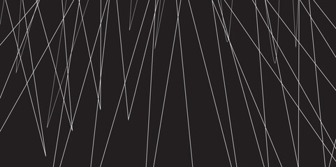 Abstract black and white geometric random chaotic lines with many squares and triangles shape. Metal grid isolated on the white background. Banner with geometric shapes, lines, stripes and triangles.
