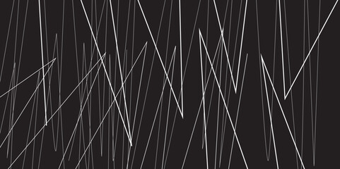 Obraz premium Abstract black and white geometric random chaotic lines with many squares and triangles shape. Metal grid isolated on the white background. Banner with geometric shapes, lines, stripes and triangles. 