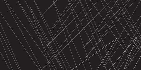 Abstract black and white geometric random chaotic lines with many squares and triangles shape. Metal grid isolated on the white background. Banner with geometric shapes, lines, stripes and triangles.
