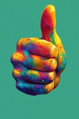 Vibrant multicolored abstract illustration of a thumbs-up gesture