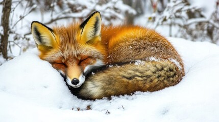 Fototapeta premium fox sleeps in the snow