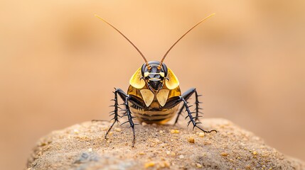 Close-up of a vibrant gold cockroach.