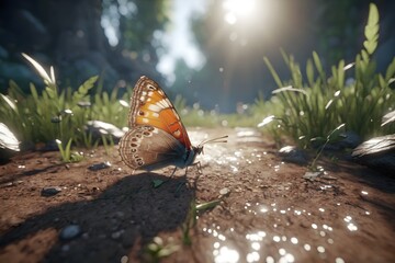 Butterfly Perspective on the Ground with Bright Morning Light
