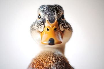 A smiling duck face with a gentle wink, displayed on a bright white background, high-contrast and crisp