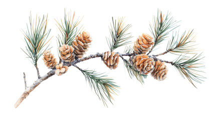 Conifer branch with cone transparent background
