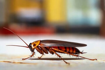 Close-up of a single American cockroach.