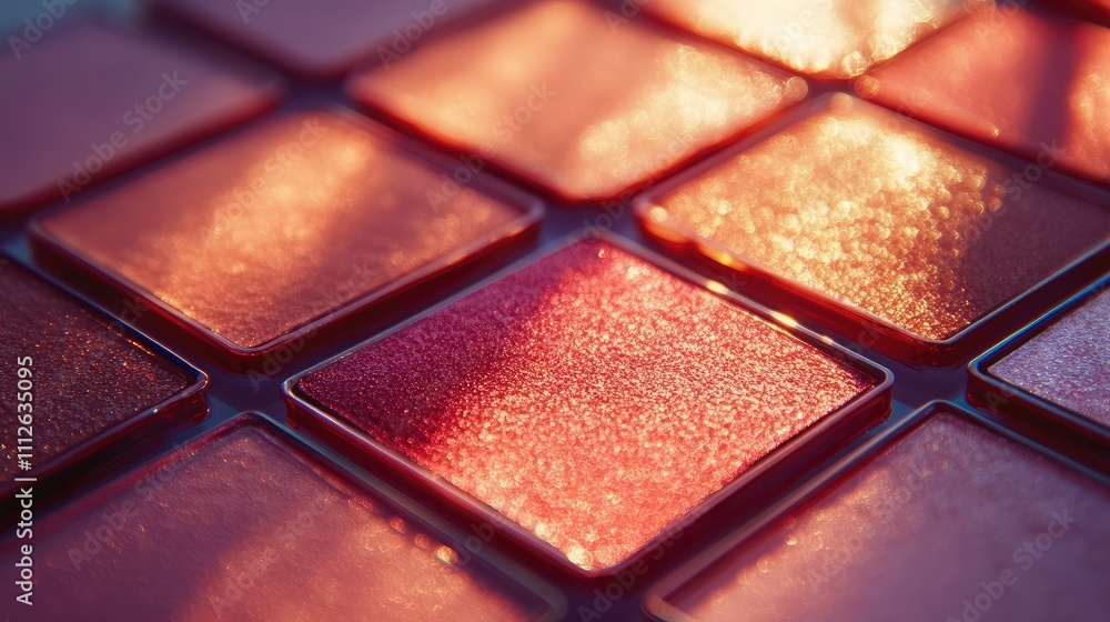 Poster captivating close-up of glossy multicolored tiles reflecting light with stunning textures and warm c
