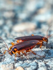 Close-up of two American cockroaches.