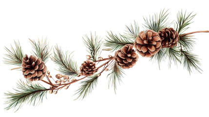 Conifer branch with cone transparent background