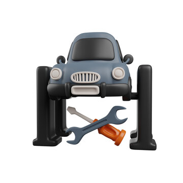 3D render low poly Car lift or auto repair 