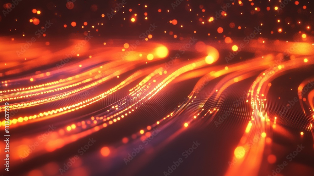 Aufkleber abstract flowing lines with glowing orange and purple particles create a mesmerizing visual effect.