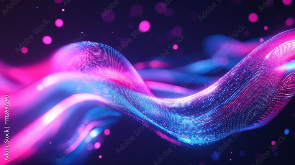 Poster abstract colorful waves of light in pink and blue, creating a dynamic and vibrant visual effect.