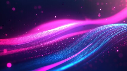 Obraz premium A vibrant abstract illustration featuring flowing waves of pink and blue light against a dark background, conveying a sense of motion.