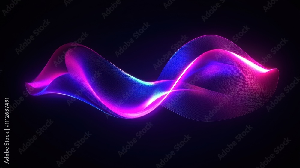 Poster dynamic waves of vibrant blue and pink light on a dark background create a mesmerizing visual experi