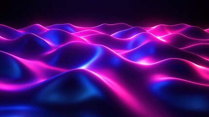 Naklejka premium A mesmerizing landscape of glowing waves in vibrant pink and blue hues, creating a surreal and futuristic ambiance.