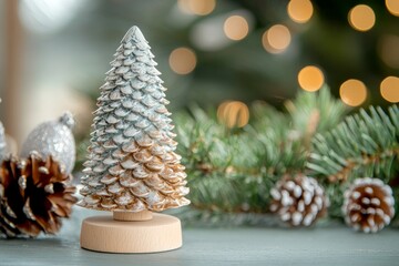 Christmas and New Year background. Christmas tree with decorations on bokeh background
