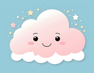 Smiling pink cloud with stars