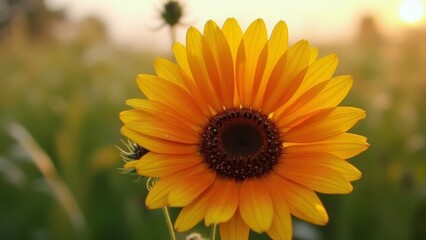 Obraz premium A single yellow sunflower in the middle of a field