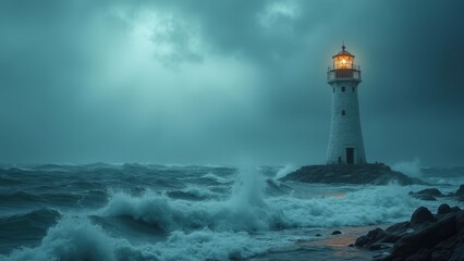A lighthouse in the middle of a stormy ocean