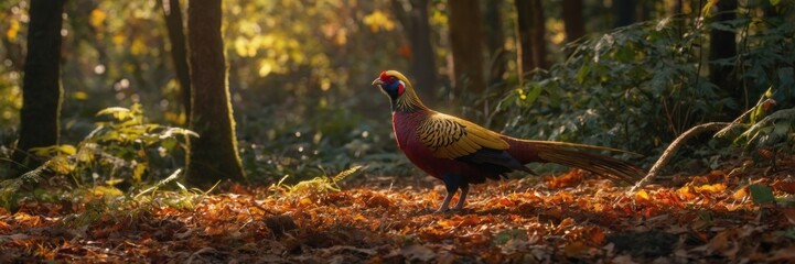 Golden Pheasant in Autumn Forest
