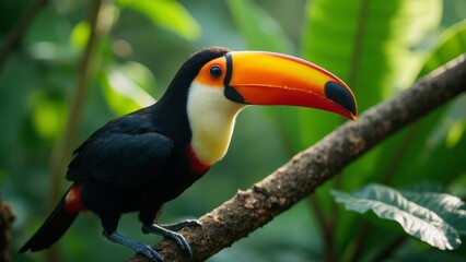 Fototapeta premium A colorful bird sitting on a tree branch