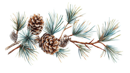Fototapeta premium Conifer branch with cone transparent background