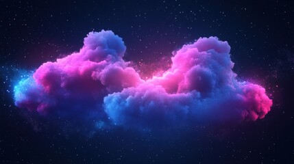 A vibrant cosmic cloud illuminated in shades of pink and blue against a starry backdrop, creating a dreamy celestial atmosphere.