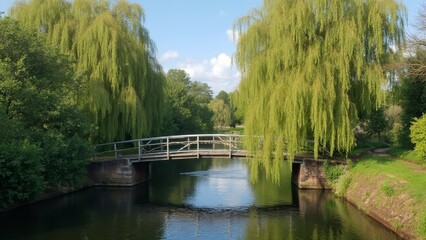 Naklejka premium A bridge over a body of water surrounded by trees