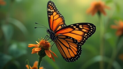 Fototapeta premium A butterfly sitting on top of an orange flower