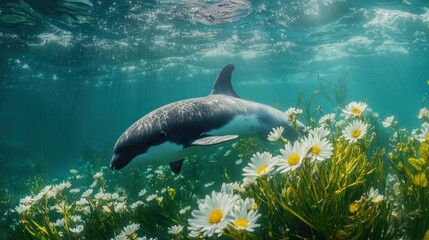 Fototapeta premium Dolphin and Daisies