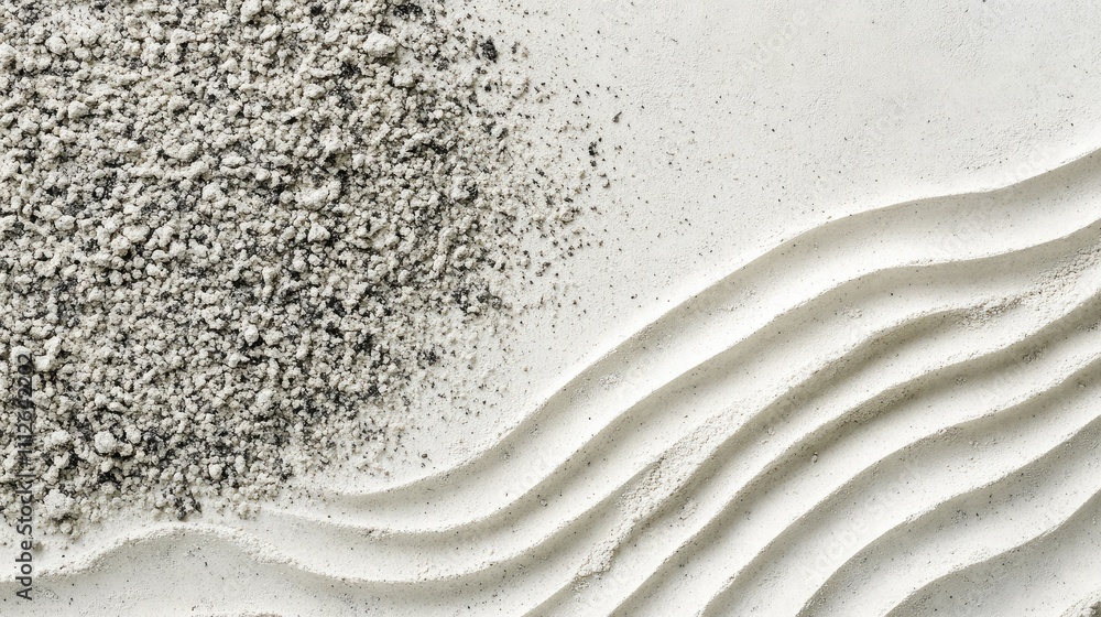 Aufkleber textured background of fine gray sand and smooth curved lines on a blurred white surface for creativ