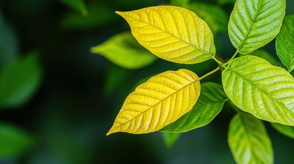 Nutrient Deficiency in Plants Concept, Yellowing Leaves on Green Plant Displaying Symptoms of Chlorosis Due to Nutrient Deficiency
