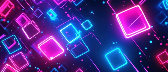 Abstract digital design with glowing squares and vibrant colors.