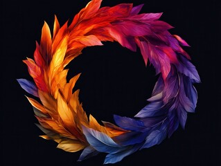 Fototapeta premium Abstract fire cycle graphic with realistic flames in a colorful palette, glowing vividly on black