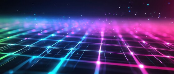 Obraz premium A vibrant digital grid with colorful lights and a futuristic feel.