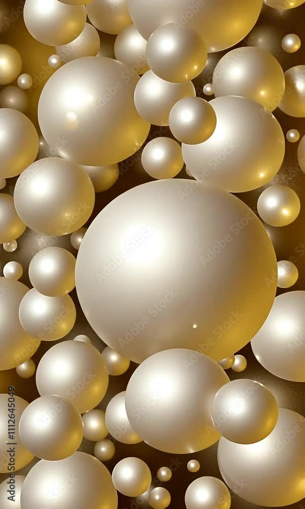 Poster golden spheres of varying sizes float in an intriguing pattern against a warm backdrop, creating a s