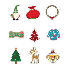 Christmas Elements Colorful Icons Collection Gift card and Festive Symbols