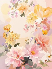 A vibrant mix of spring flowers on an elegant abstract floral background with intricate details and subtle shading, intricate, elegant, mix