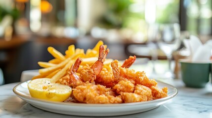 Crispy French Fried Shrimp with Side of Fries