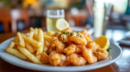 Crispy French Fried Shrimp with Side of Fries